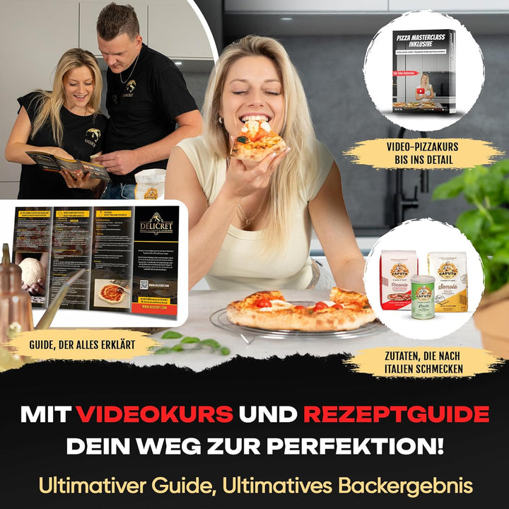 DELICRET elektrischer Pizzaofen 12” mit Pizzaschieber &amp; Pizzateig Starter Kit für Pizza Napoletana -