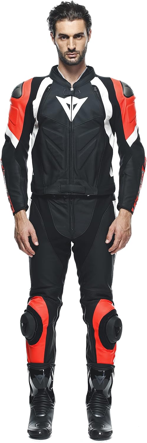 Dainese Avro 4 2-Teiler Motorrad Lederkombi (Black/Red/White,46) 46 BLACK-MATT/FLUO-RED/WHIT, 46 BLA
