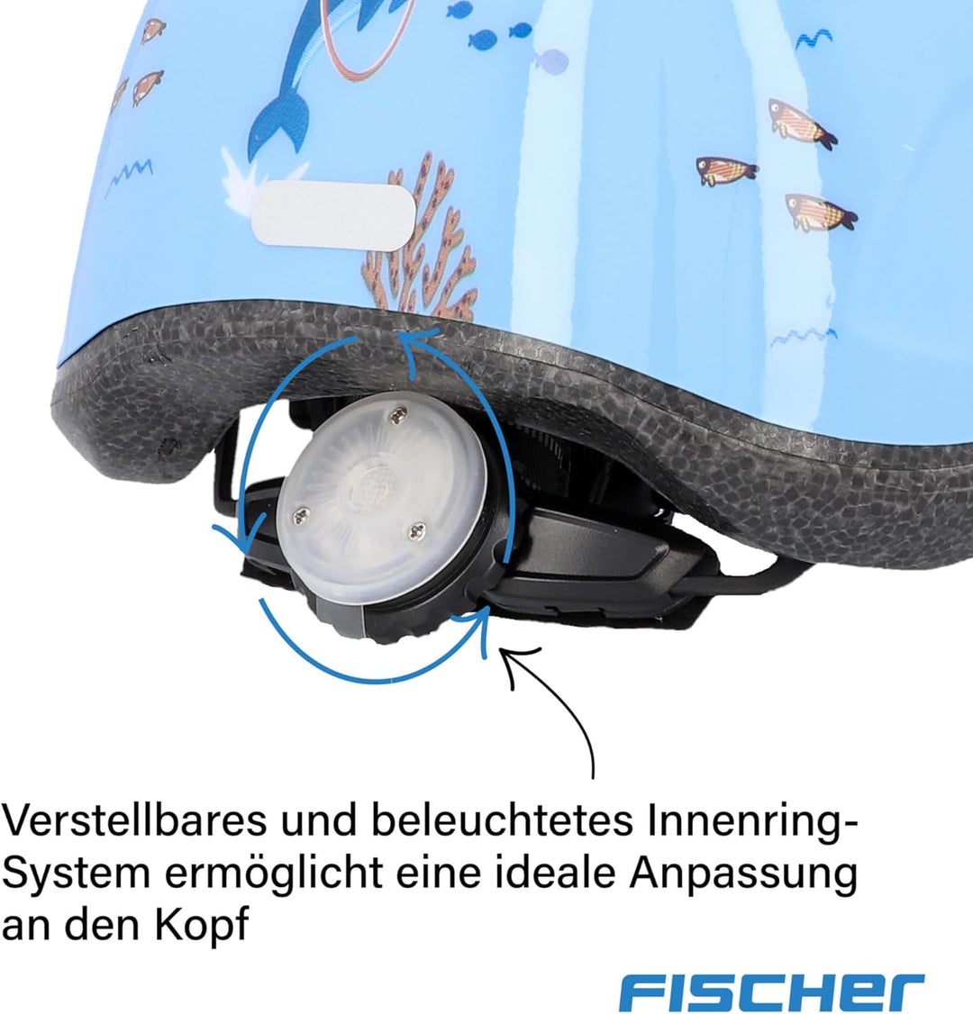 FISCHER Kinder-Helm, Fahrradhelm, Jugendhelm mit integriertem LED-Rücklicht, XS/S, 48-54cm Delfin, D