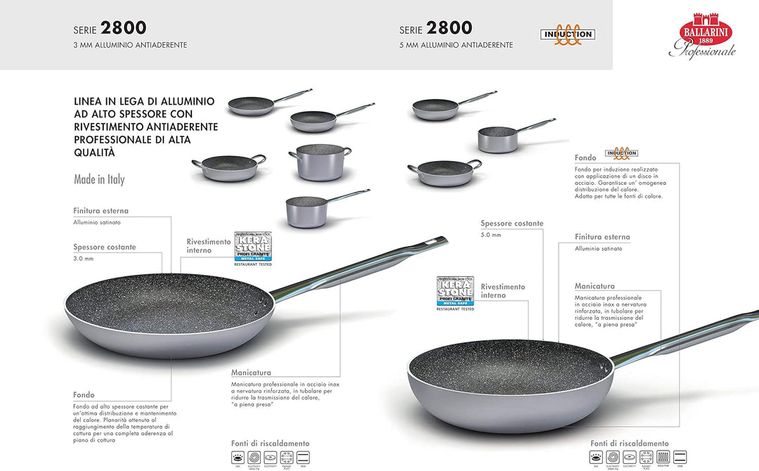 Ballarini b53t55 Langsame Pfanne, 1 Griff, Durchmesser 40 cm, professionelles Granit