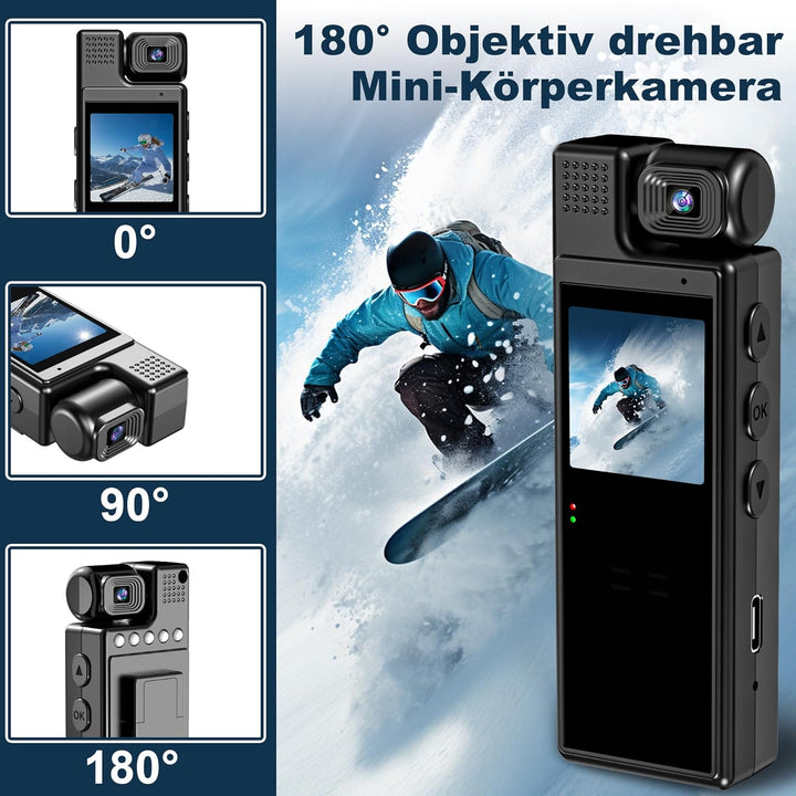 KAMREA HD 1080P Mini Körperkamera Mini Body Camera 180° drehbares Objektiv Bewegungserkennung 6 Stun