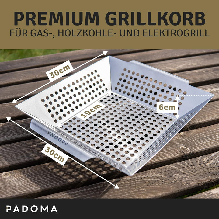 Grillkorb aus Edelstahl Grillschale 30 x 30 x 6 cm für alle Grillarten perfekt für Fleisch, Gemüse u