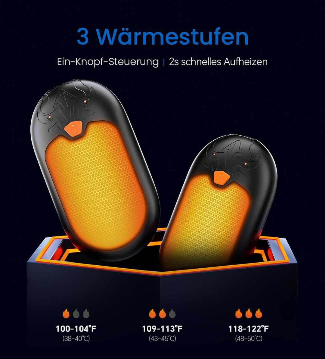 Handwärmer Wiederaufladbar 8000mAh, 2 Pack Handwärmer Elektrische mit 24 Stunden Wärme, Tragbarer Ta