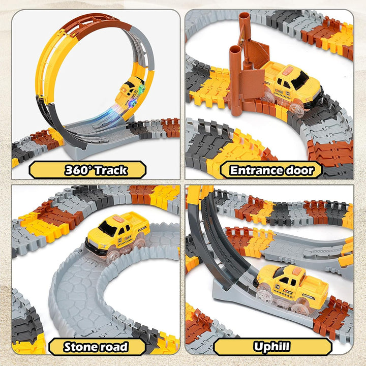 Autorennbahn ab 4 5 6 7 8 Jahre, Flexibles DIY Gleis-Set Flexible Track Kran Spiele (360° Autorennba