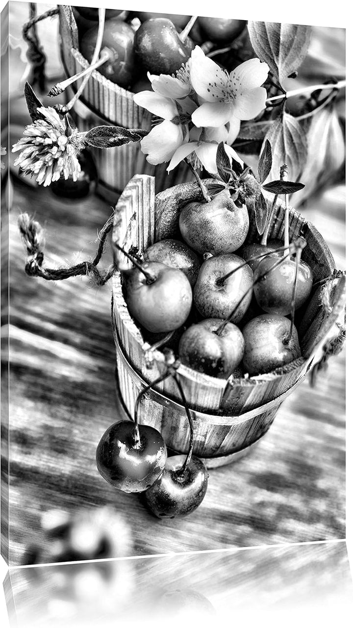 Pixxprint Bucket of Cherries als Leinwandbild/Grösse: 100x70 / Wandbild/Kunstdruck/fertig bespannt,