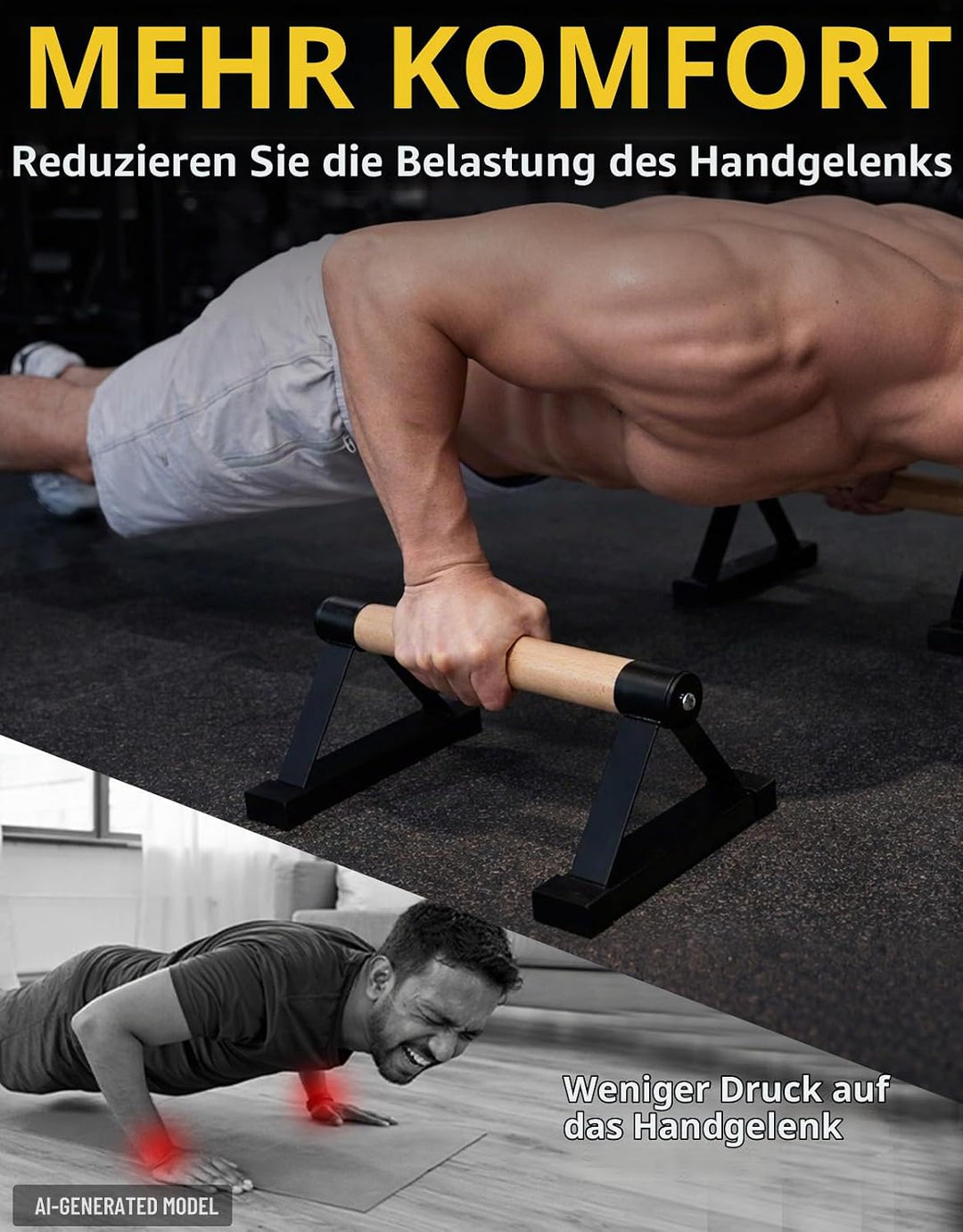 Wooden Push Up Bars Set, 2 Stück Liegestützgriffe aus Buchenholz Non Slip Parallettes Bars für Calis