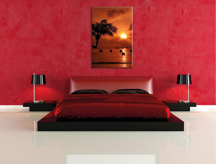 Palmen an Traumstrand, Format: 100x70 auf Leinwand, XXL riesige Bilder fertig gerahmt mit Keilrahmen