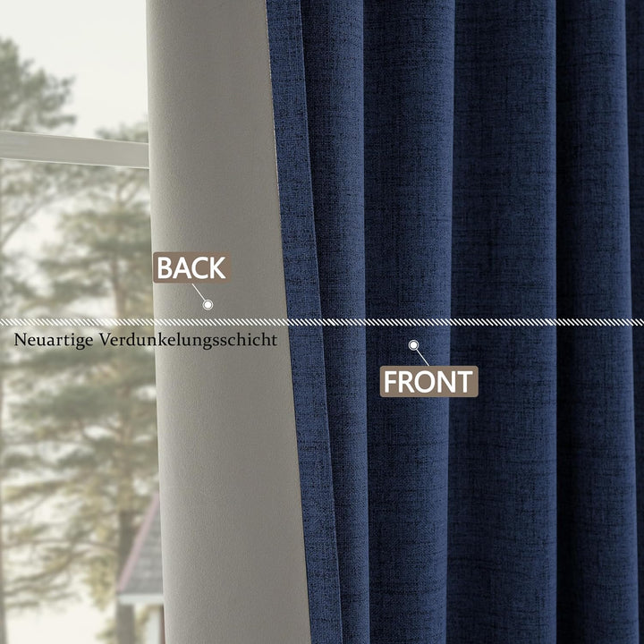 CUCRAF Leinenoptik 100% Blickdicht Vorhänge mit Ösen Wärmeisolierte Schlafzimmer Vorhänge mit Beschi