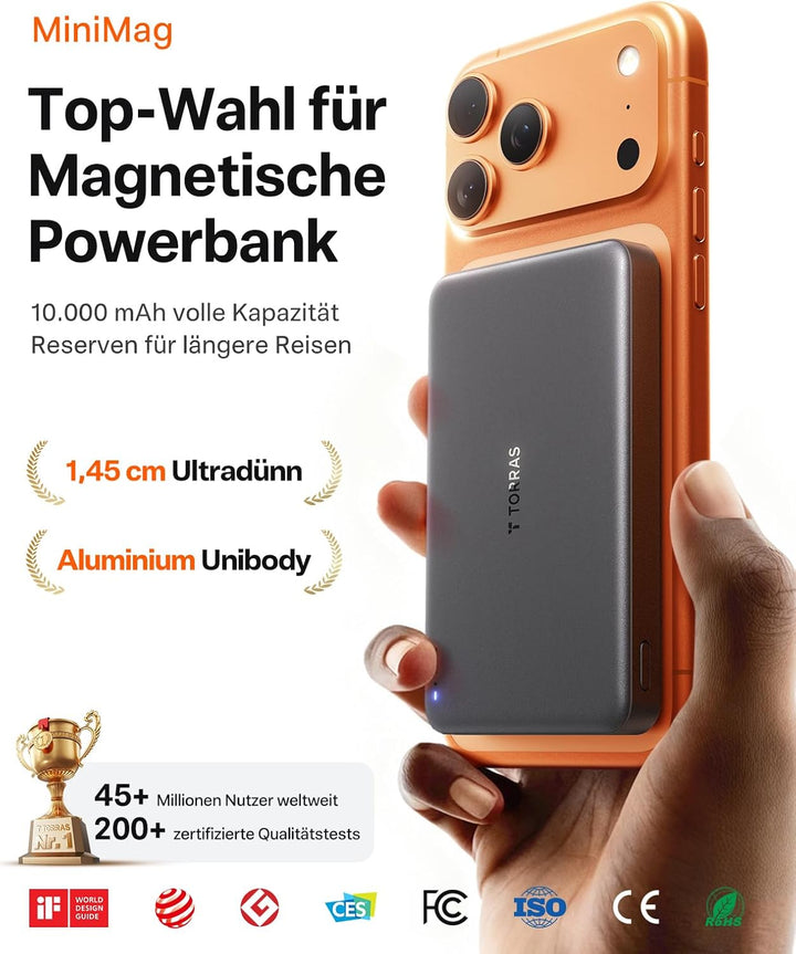 TORRAS MiniMag für MagSafe Powerbank 10000mAh, Wireless Power Bank Schnelles Laden, handlich Magneti