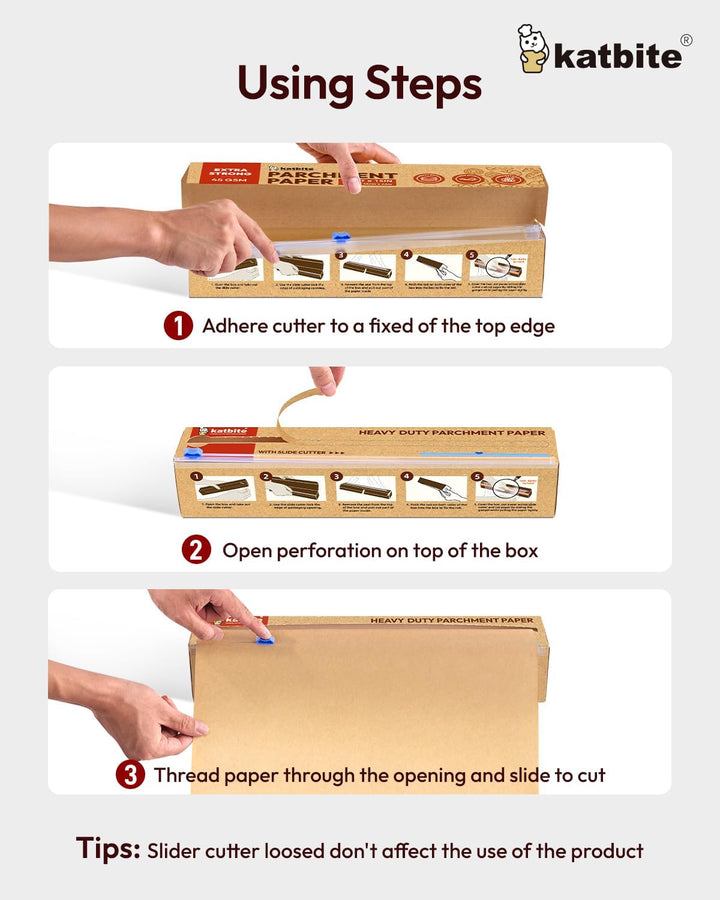 Katbite Ungebleichtes Pergamentpapier zum Backen, 38,1 cm x 64 m, 260 m², robustes Backpapier mit Gl