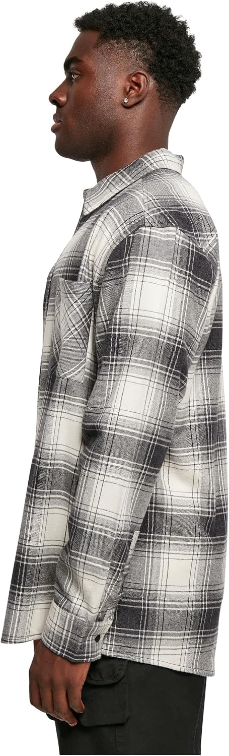 Urban Classics Herren Mock Check Shirt, legeres Hemd für Männer mit Brusttasche und überschnitten Sc