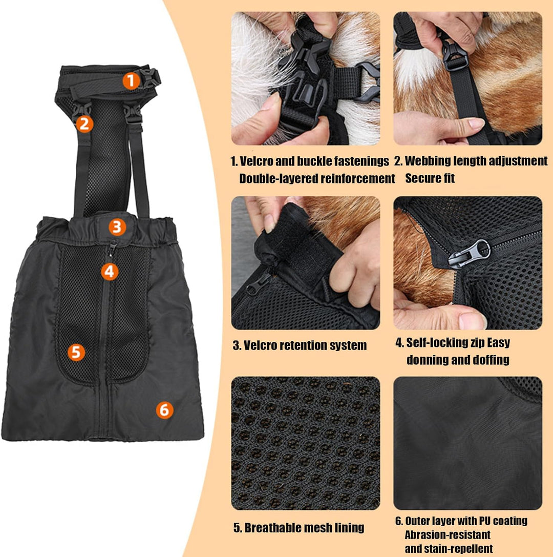 Hund-Tow-Bag – Schonender Tragebeutel für gelähmte/hinterlähmte Hunde, Nylon, atmungsaktiv, inkl. Gu