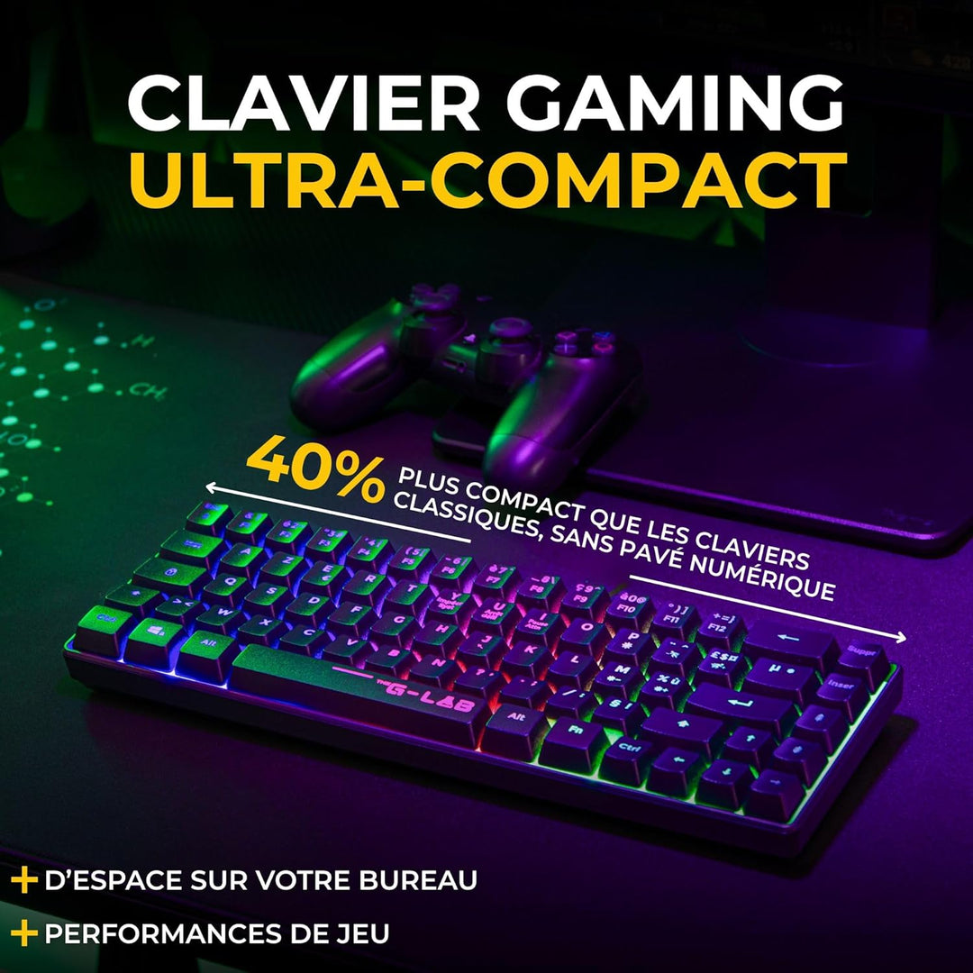 The G-Lab Combo Hydrogen WL Gaming-Tastatur, kabellos, 60% AZERTY FR RGB – Gaming-Maus 7200 DPI – Du
