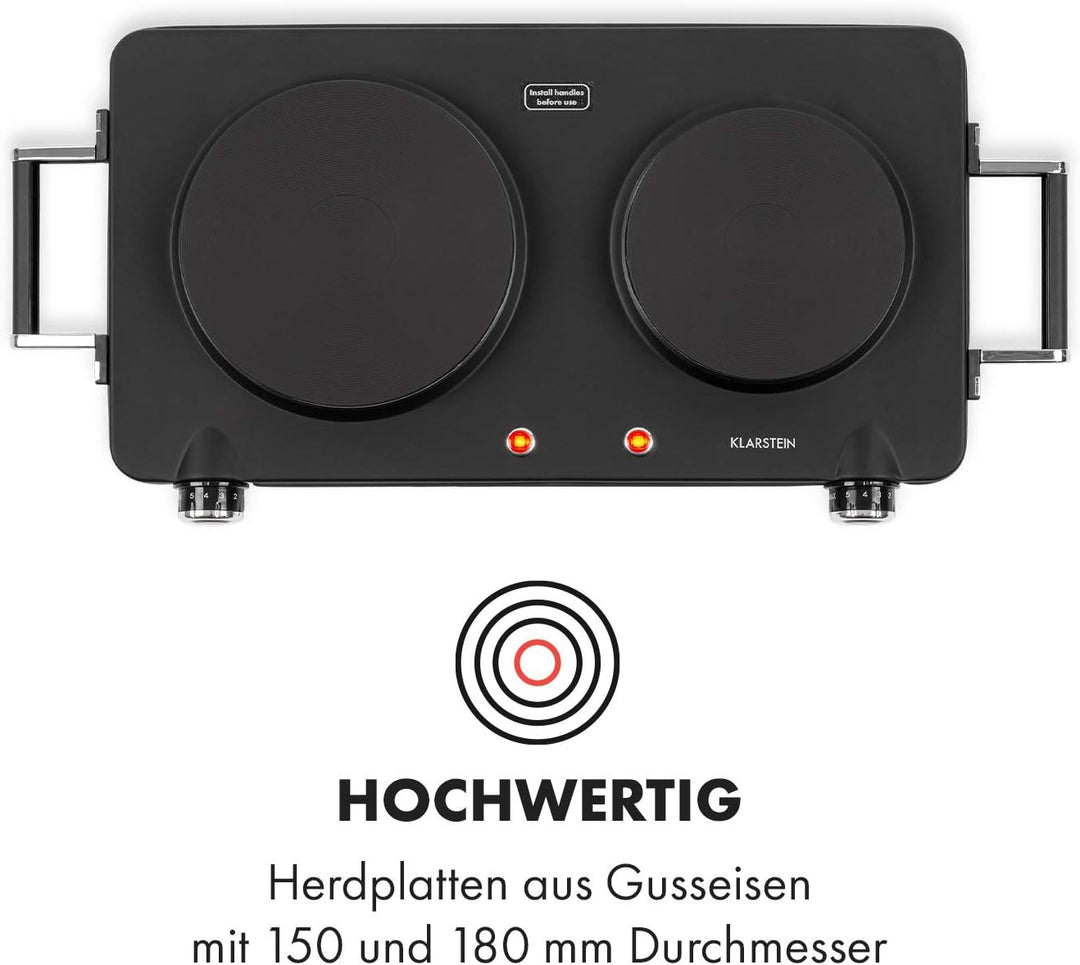 Klarstein Cookorama elektrische Doppelkochplatte, 2250 Watt, Massekochfelder: 150/180 mm Ø, Kontroll