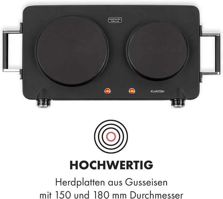 Klarstein Cookorama elektrische Doppelkochplatte, 2250 Watt, Massekochfelder: 150/180 mm Ø, Kontroll