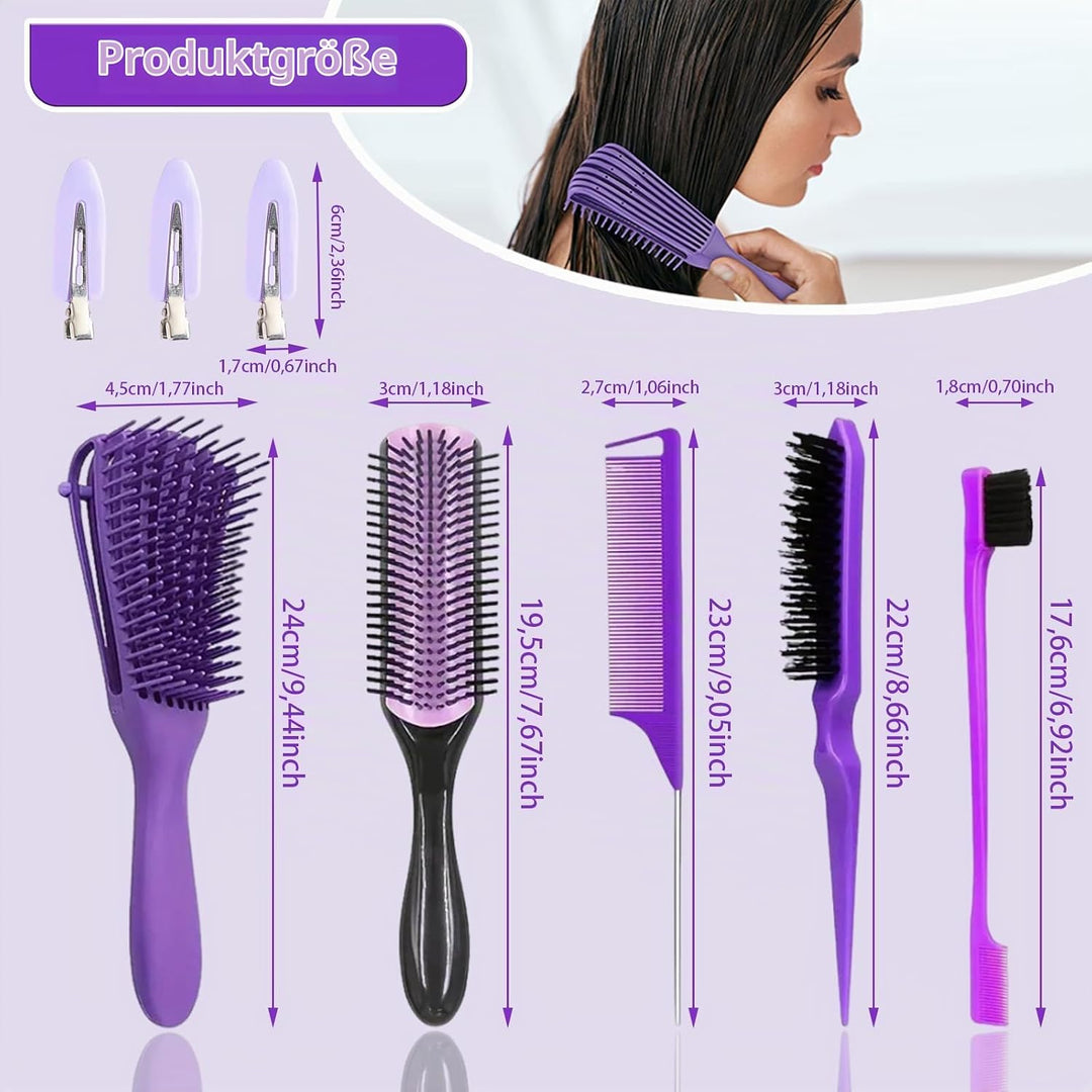 WhaleO Haarbürsten Set Lockenbürste Sleek Bun Bürste Curly Hair Brush Entwirrbürste Stielkamm Toupie