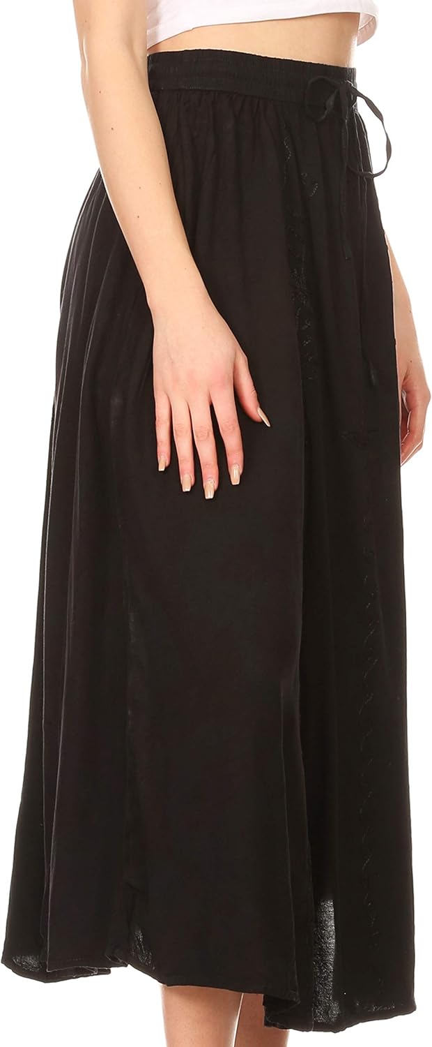 Sakkas Maran Frauen Boho Stickerei Rock mit elastischer Taille und Taschen Einheitsgrösse Schwarz, E