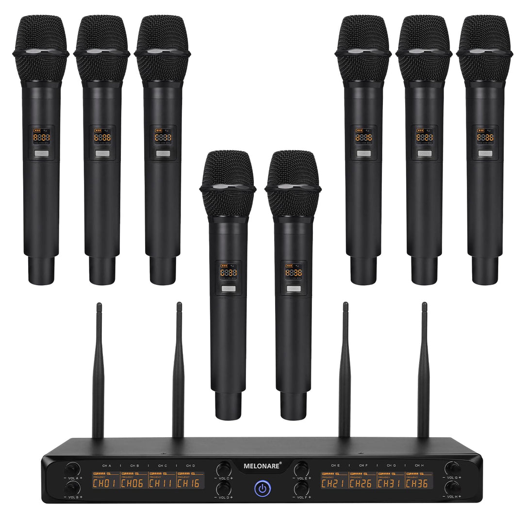 MELONARE 8-Kanal UHF 500MHz Funkmikrofonsystem MWM-81F-8H | 8 x 5 Frequenzen, 73,2 m Reichweite, dyn