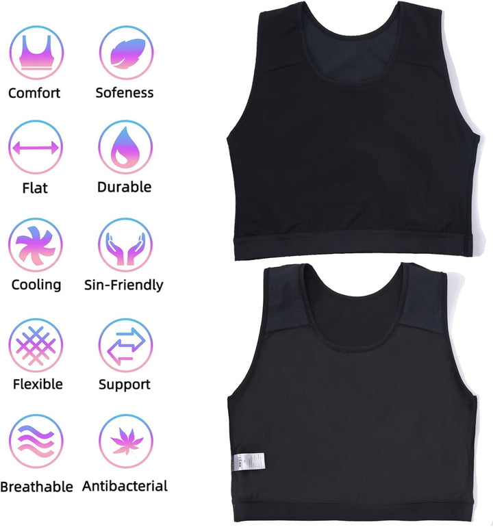 XUJI Brust Binder Transgender FTM Elastische Kompression BH Pullover Tank Top S Schwarz, S Schwarz