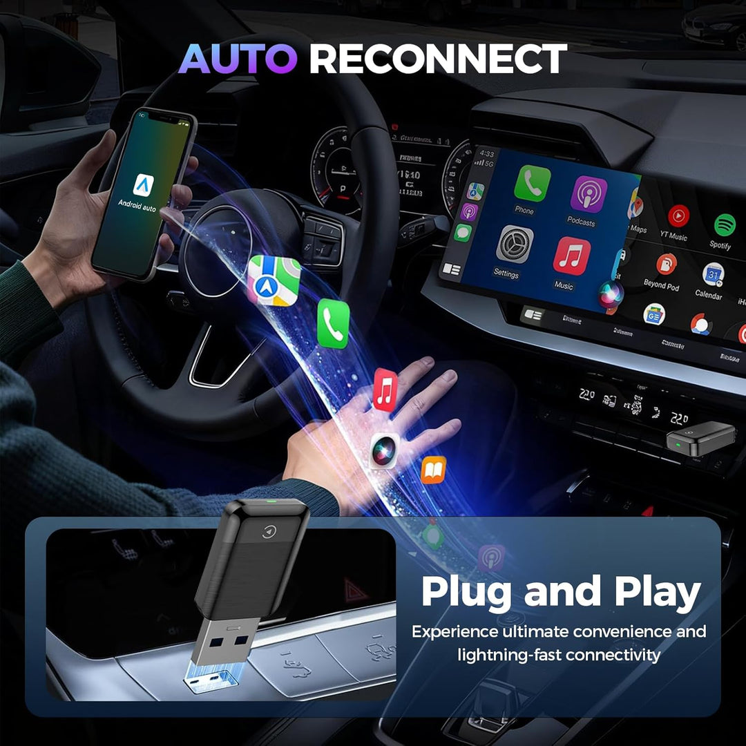 2026 Wireless Carplay & Android Auto Adapter 2-in-1, 2.4+5.0 GHz WiFi Android Auto Adapter, Plug and
