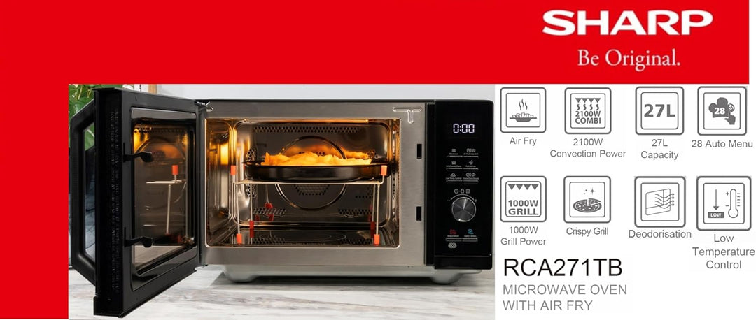 Sharp RCA271TB 5-in-1 Airfry-Mikrowelle 900W, Grill 1000 W, Heissluft & AirFry-Funktion, Konvektion
