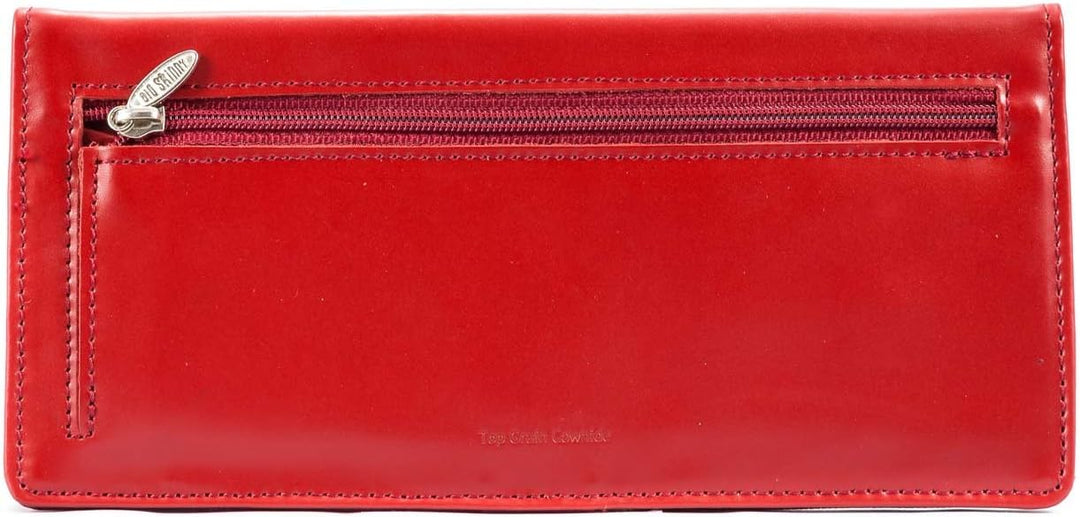 Big Skinny Damen Executive Leder Bi-Fold Scheckbuch Slim Wallet für bis zu 40 Karten Rot, Rot