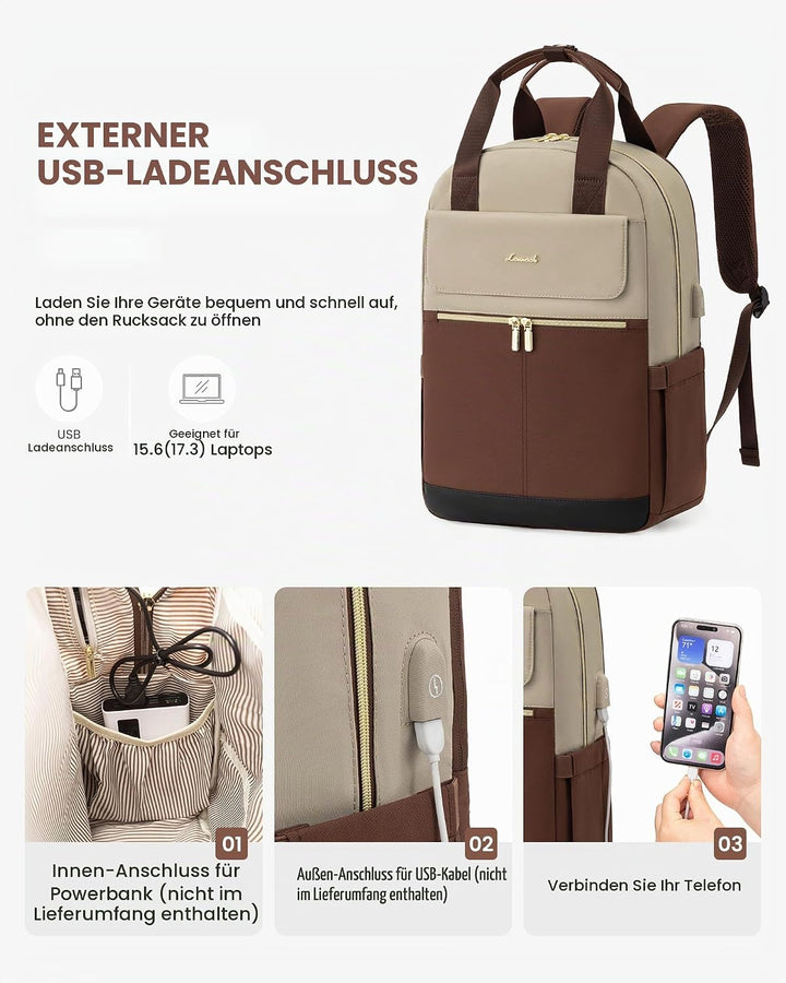 LOVEVOOK Rucksack Damen, Schulrucksack Teenager Mädchen 15,6 Zoll mit Laptopfach, Wasserdicht Schult