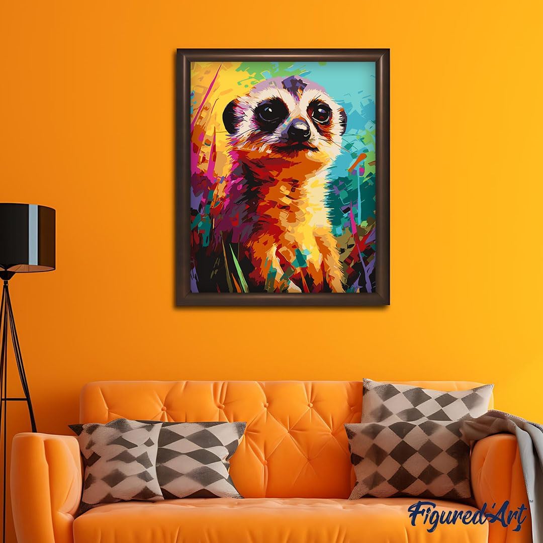 Figured'Art Malen Nach Zahlen Erwachsene Mit Rahmen Erdmännchen Farbenfroh Abstrakt - Paint by Numbe