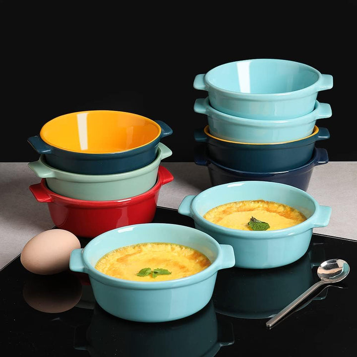 Sweejar Home Keramik-Souffle-Schalen, runder Griff, 295 ml für Pudding, Creme Brulee, Souffle – Set