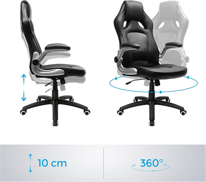 SONGMICS Racing Stuhl Bürostuhl Gaming Stuhl Chefsessel Drehstuhl PU, schwarz, OBG62B, 70 x 65 x 115