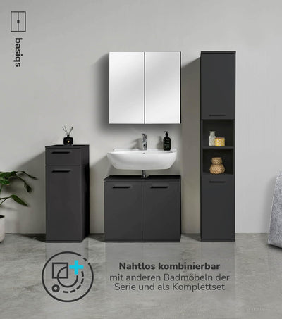 mokebo® Bad-Beistellschrank schmal Anthrazit, Schwarz 'Der Matrose' Badschrank schmal, Badezimmersch