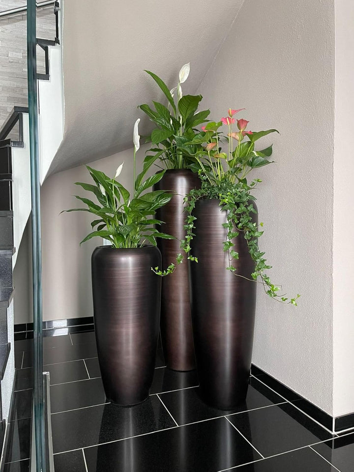 VIVANNO Pflanzkübel Pflanzgefäss Bodenvase exklusiv CAVITA Schwarz Braun Seidenmatt (75x34) Schwarz