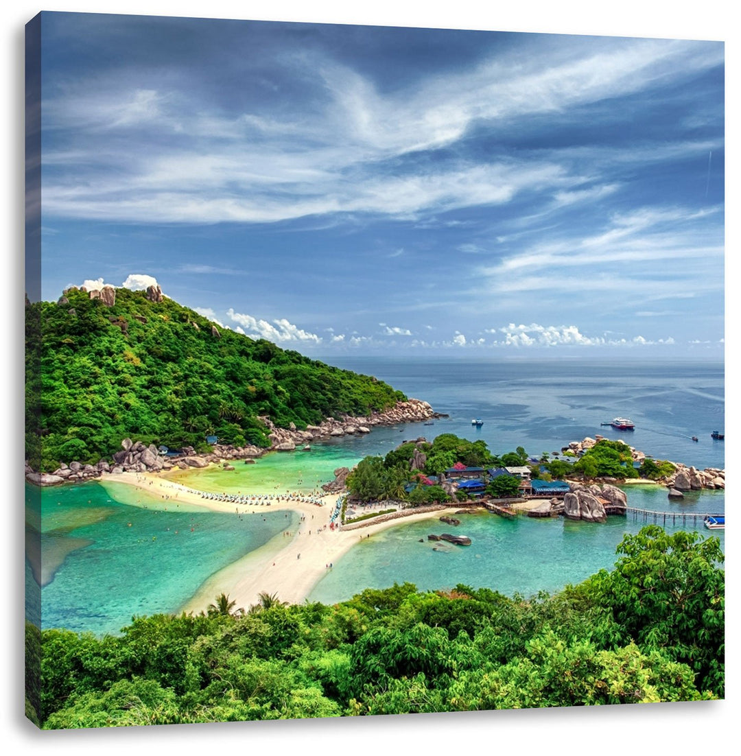 Pixxprint Meer mit Felsen, Format: 70x70 auf Leinwand, XXL riesige Bilder fertig gerahmt mit Keilrah