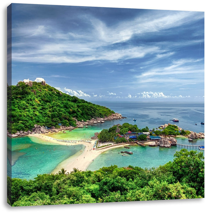 Pixxprint Meer mit Felsen, Format: 70x70 auf Leinwand, XXL riesige Bilder fertig gerahmt mit Keilrah