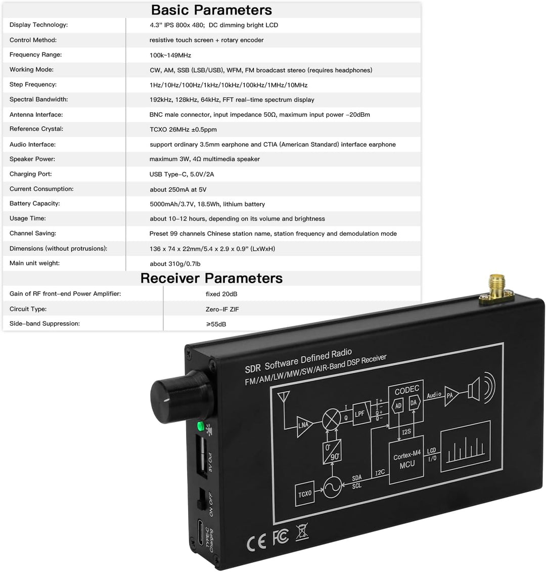 HamGeek DSP SDR Radio Empfänger 100KHz zu 149MHz DSP Digital Demodulation CW/AM/SSB/FM/WFM Tragbarer