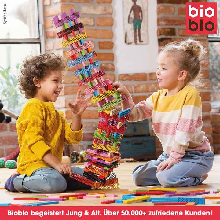 bioblo Holz Bausteine aus Recyclingmaterial Fun Box Pastel Mix 200 Stück | Fördert die motorische En