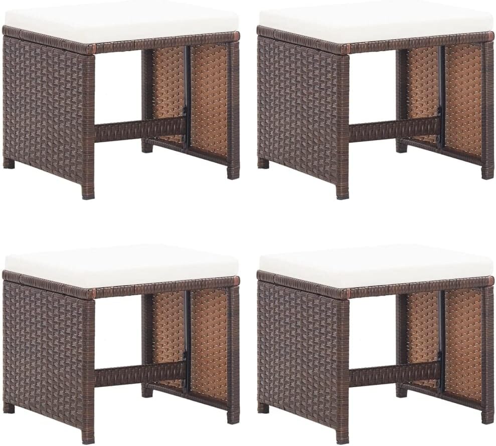 homiuse 40,5x40,5x35 cm Gartenhocker 4 STK. mit Kissen Poly Rattan Braun Fussbank Rattan Hocker Outd
