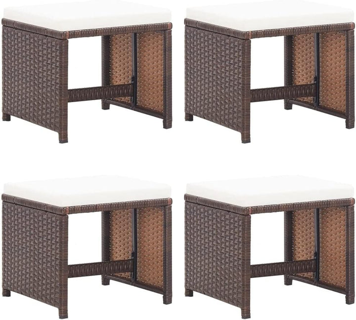 homiuse 40,5x40,5x35 cm Gartenhocker 4 STK. mit Kissen Poly Rattan Braun Fussbank Rattan Hocker Outd