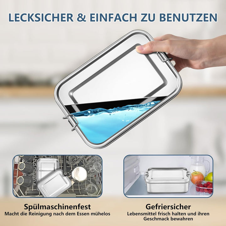 Onader Brotdose mit Fächern, Edelstahl Lunchbox Bento Box Für Kinder Erwachsene, Brotzeitdose mit Ab