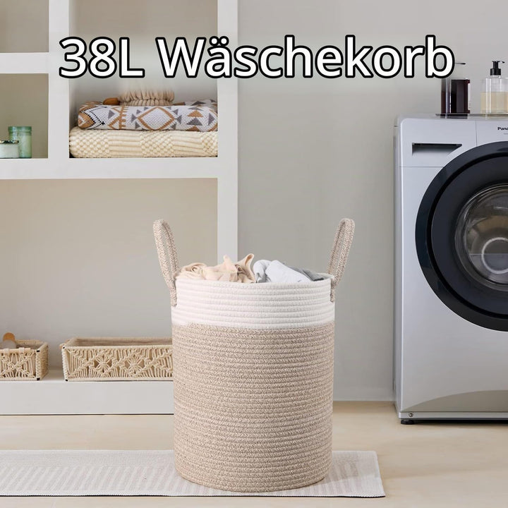 Withosent 49L Wäschekorb Geflochten aus Baumwolle, Wäschesammler mit Henkel, Laundry Basket Aufbewah