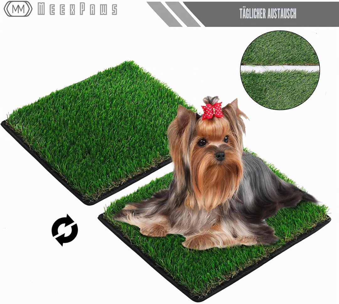 MEEXPAWS Hundetoilette Hundegras-Pisspads für Hunde mit Tablett | 2× Kunstrasenpads für Hunde | 2 Tr