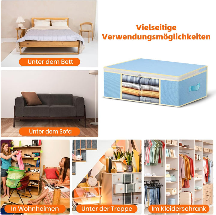 3er-Set Faltbare Aufbewahrungstaschen 50L – Nebelblau – 3-Lagiges Material Mit Transparenter PVC-Fen