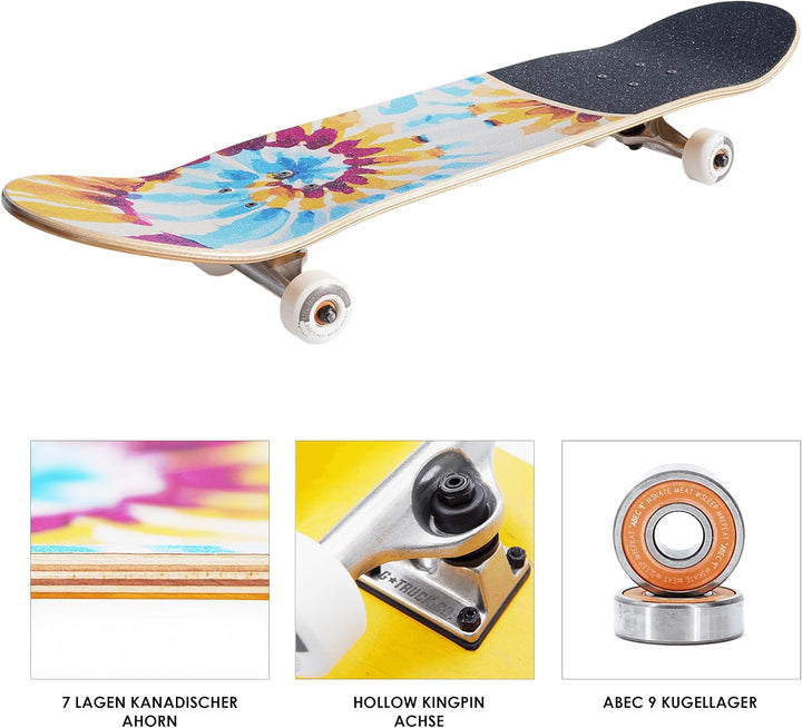 BTFL Komplettboard, Skateboard Deck 8.125" mit ABEC 9 Kugellager für Anfänger und Fortgeschrittene,