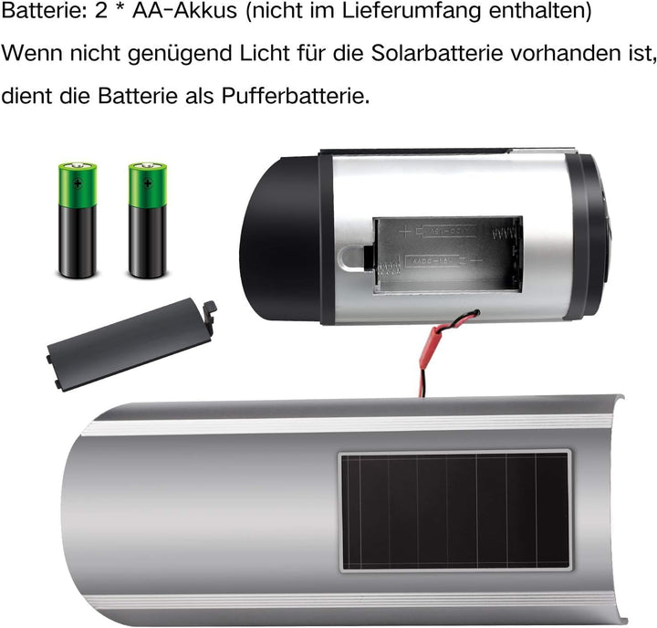 2 Stück Solar Dummy Kamera Fake Überwachung Kamera CCTV mit Blinkendem LED Licht Sicherheitskamera,S