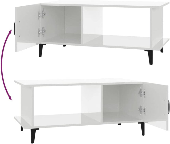 FIRBNUS Couchtisch Weiss Hochglanz Wohnzimmertisch Modern 90x50x40 cm Side Table Beistelltisch Stilv