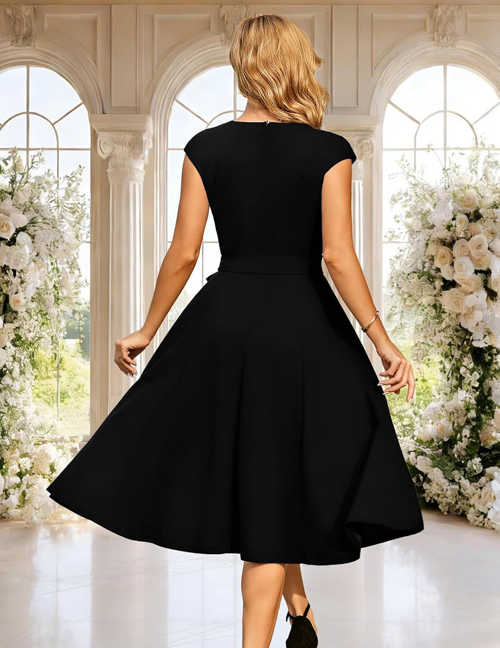 DRESSTELLS Cocktailkleid Damen Festliche Kleider 1950er Knielang Rockabilly Hochzeitkleid Swing Part