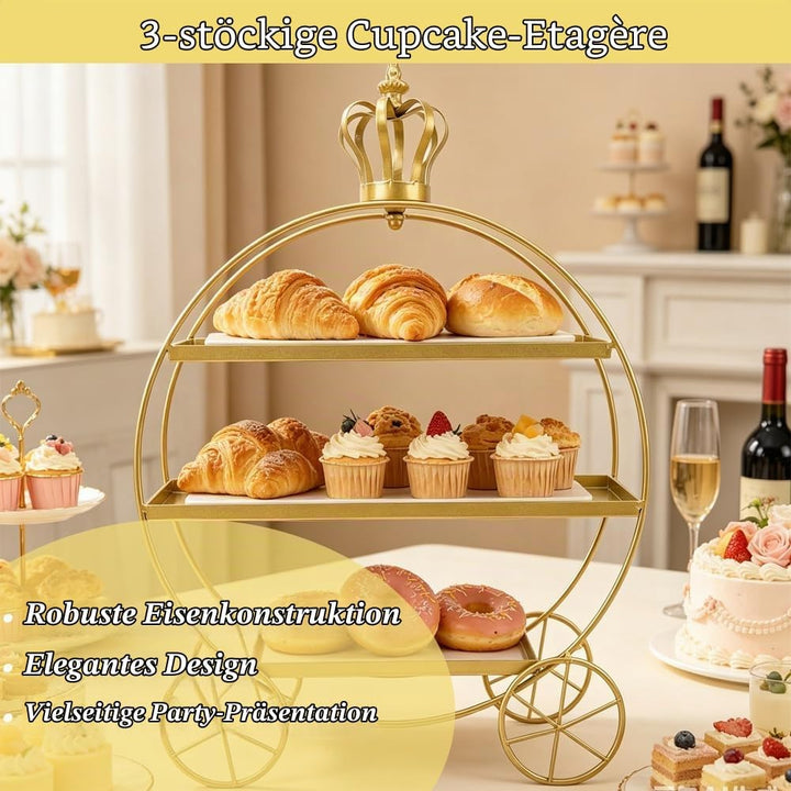 Cupcake-Ständer mit 3 Etagen, Eiserne Tabletts für Cupcakes, Donuts, Früchte, Gebäck, Dessert-Tisch-