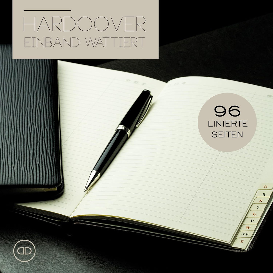 DELMON VARONE - Personalisierbares Adressbuch DIN A5 gebunden mit A-Z Register in Manhattan Leder sc