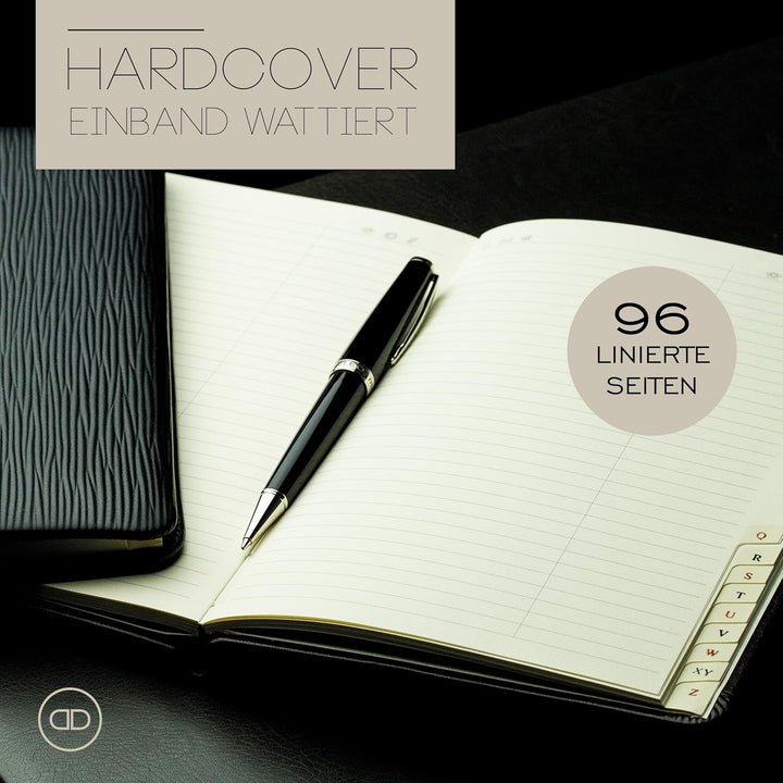 DELMON VARONE - Personalisierbares Adressbuch DIN A5 gebunden mit A-Z Register in Manhattan Leder sc