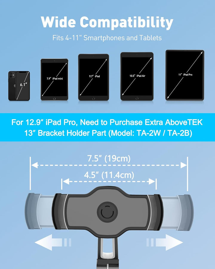 AboveTEK Tablet & Handy Ständer mit Saugnapf – Faltbare 360° Halterung Auto für iPad/Smartphones (4–